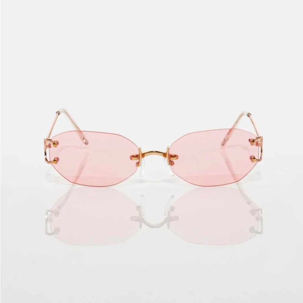 Red and Gold Rimless Oval Fashion Sunglasses